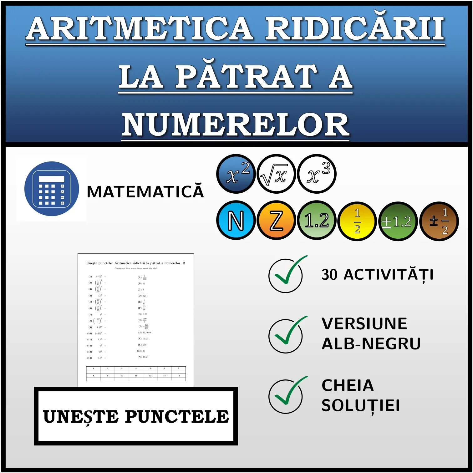Exercițiu de asociere: Aritmetica ridicării la pătrat a numerelor