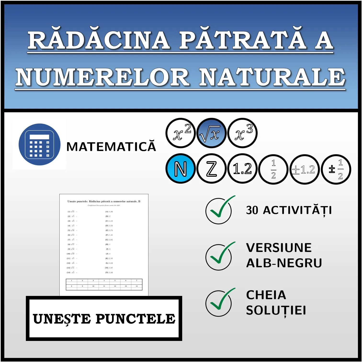 Exercițiu de asociere: Rădăcina pătrată a numerelor naturale
