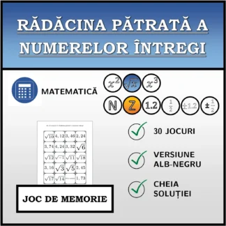 Joc de memorie: Rădăcina pătrată a numerelor întregi