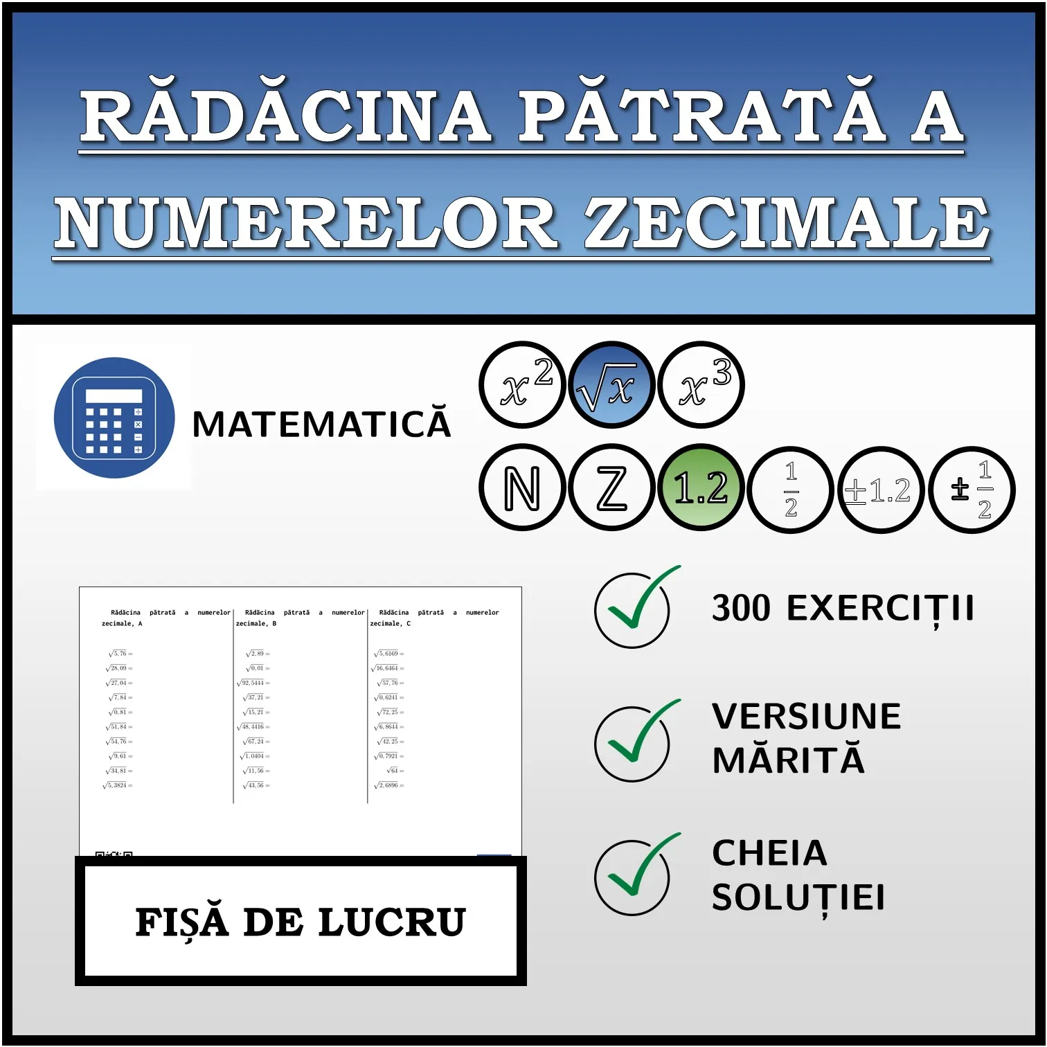 Fișă de lucru: Rădăcina pătrată a numerelor zecimale