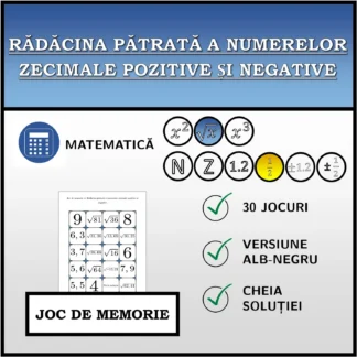 Joc de memorie: Rădăcina pătrată a numerelor zecimale pozitive și negative