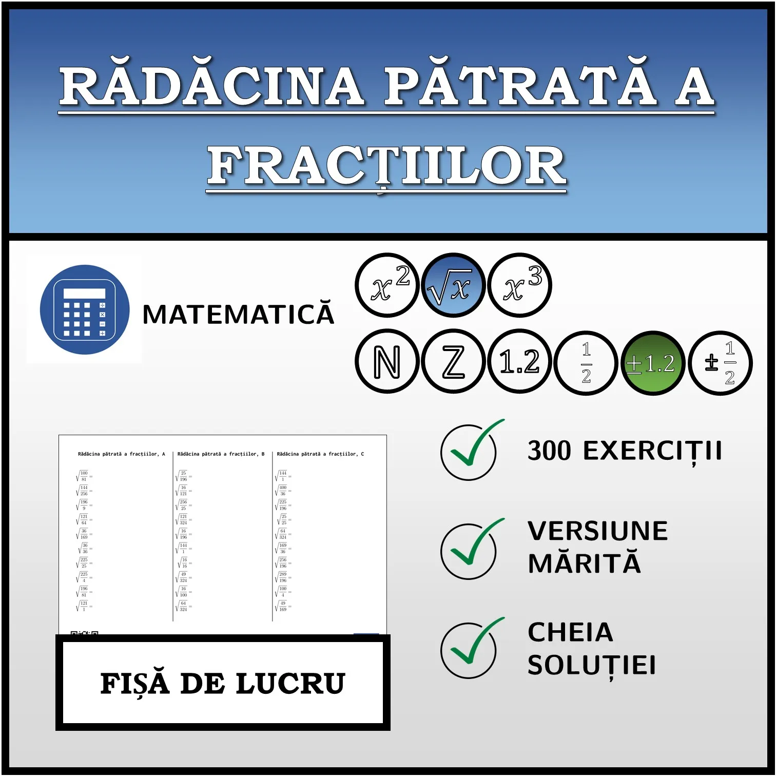 Fișă de lucru: Rădăcina pătrată a fracțiilor