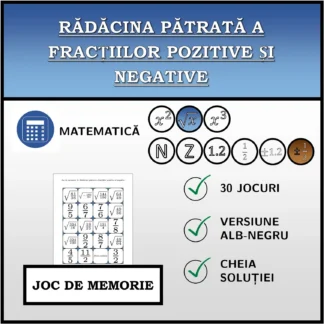 Joc de memorie: Rădăcina pătrată a fracțiilor pozitive și negative