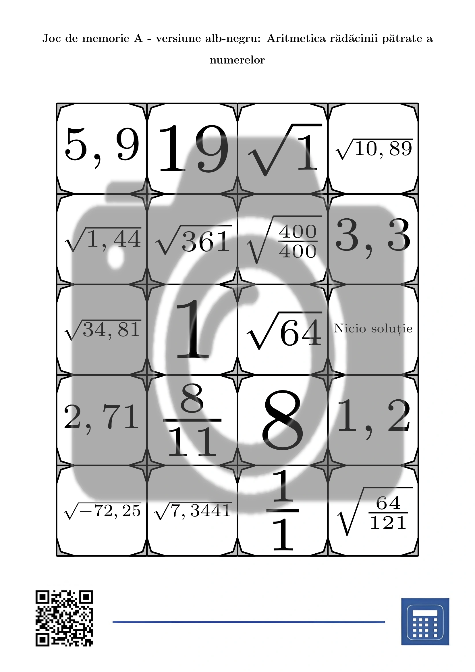 Joc de memorie: Aritmetica rădăcinii pătrate a numerelor - imagine 3