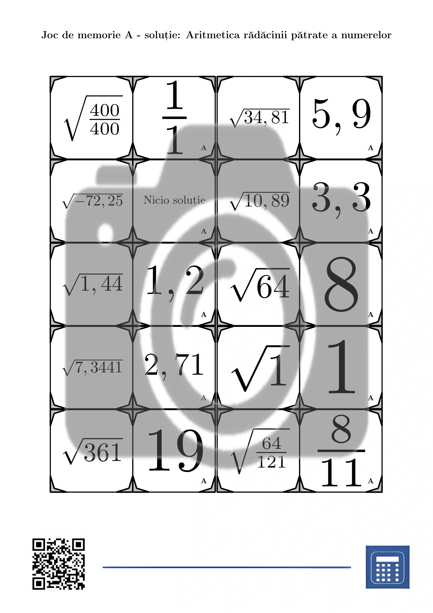 Joc de memorie: Aritmetica rădăcinii pătrate a numerelor - imagine 4
