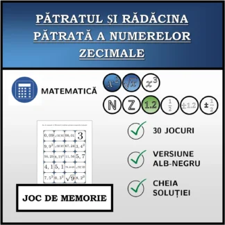 Joc de memorie: Pătratul și rădăcina pătrată a numerelor zecimale