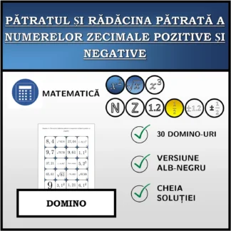 Domino: Pătratul și rădăcina pătrată a numerelor zecimale pozitive și negative