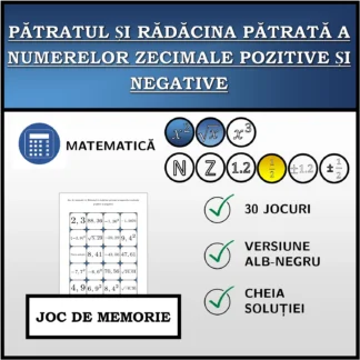 Joc de memorie: Pătratul și rădăcina pătrată a numerelor zecimale pozitive și negative