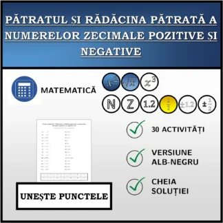 Exercițiu de asociere: Pătratul și rădăcina pătrată a numerelor zecimale pozitive și negative